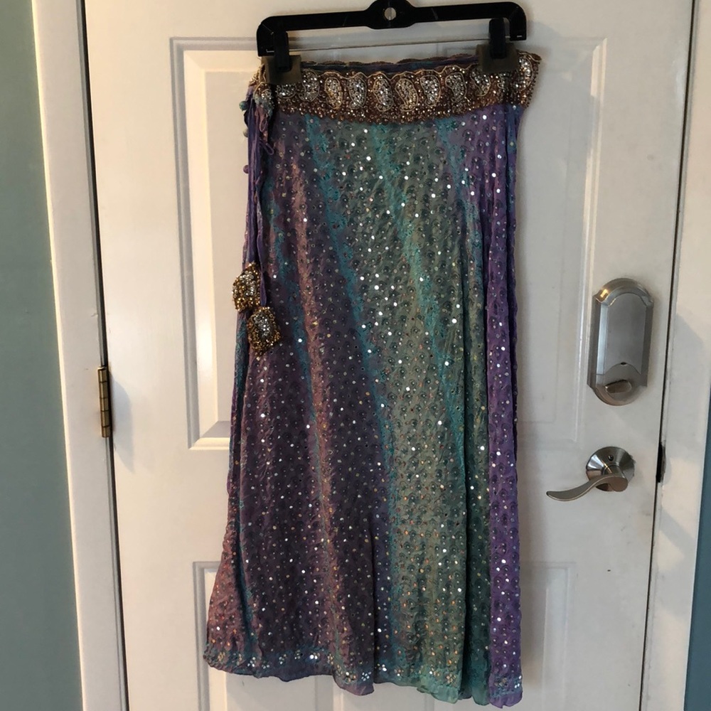 COPY - Vintage BOHO SILK AND SEQUINS LONG FLOWING SKIRT